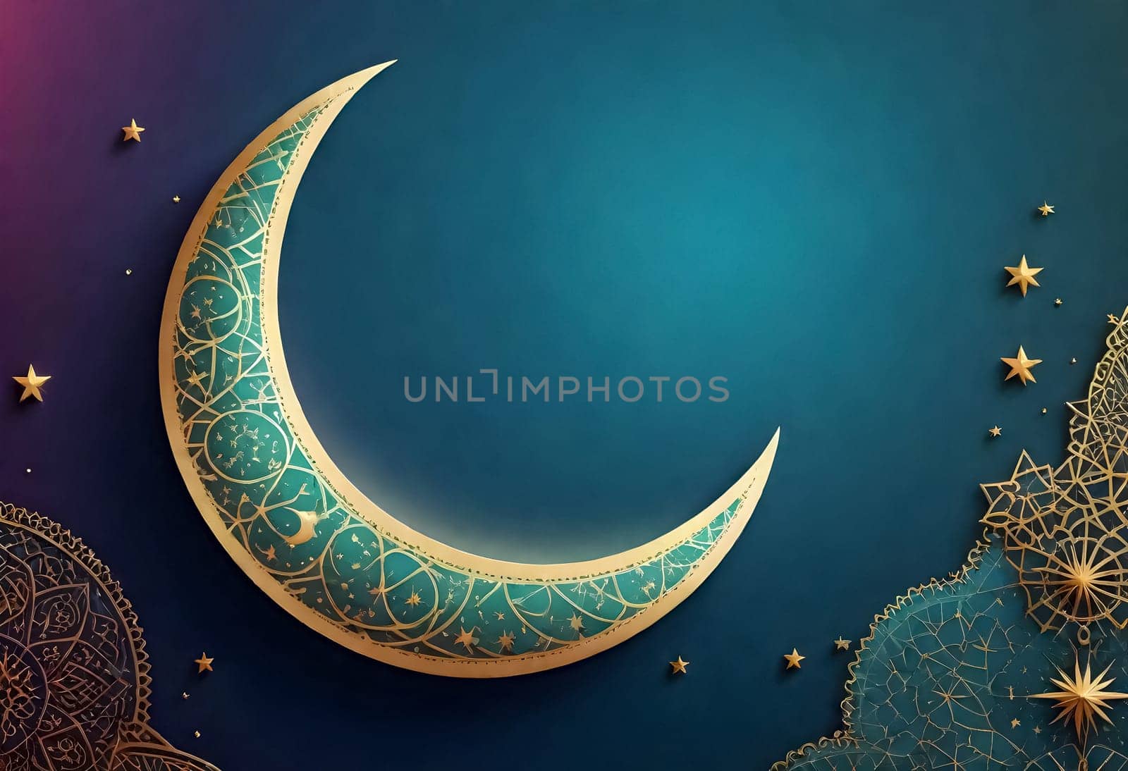 AI generated of a crescent moon with a blue background and a design on it