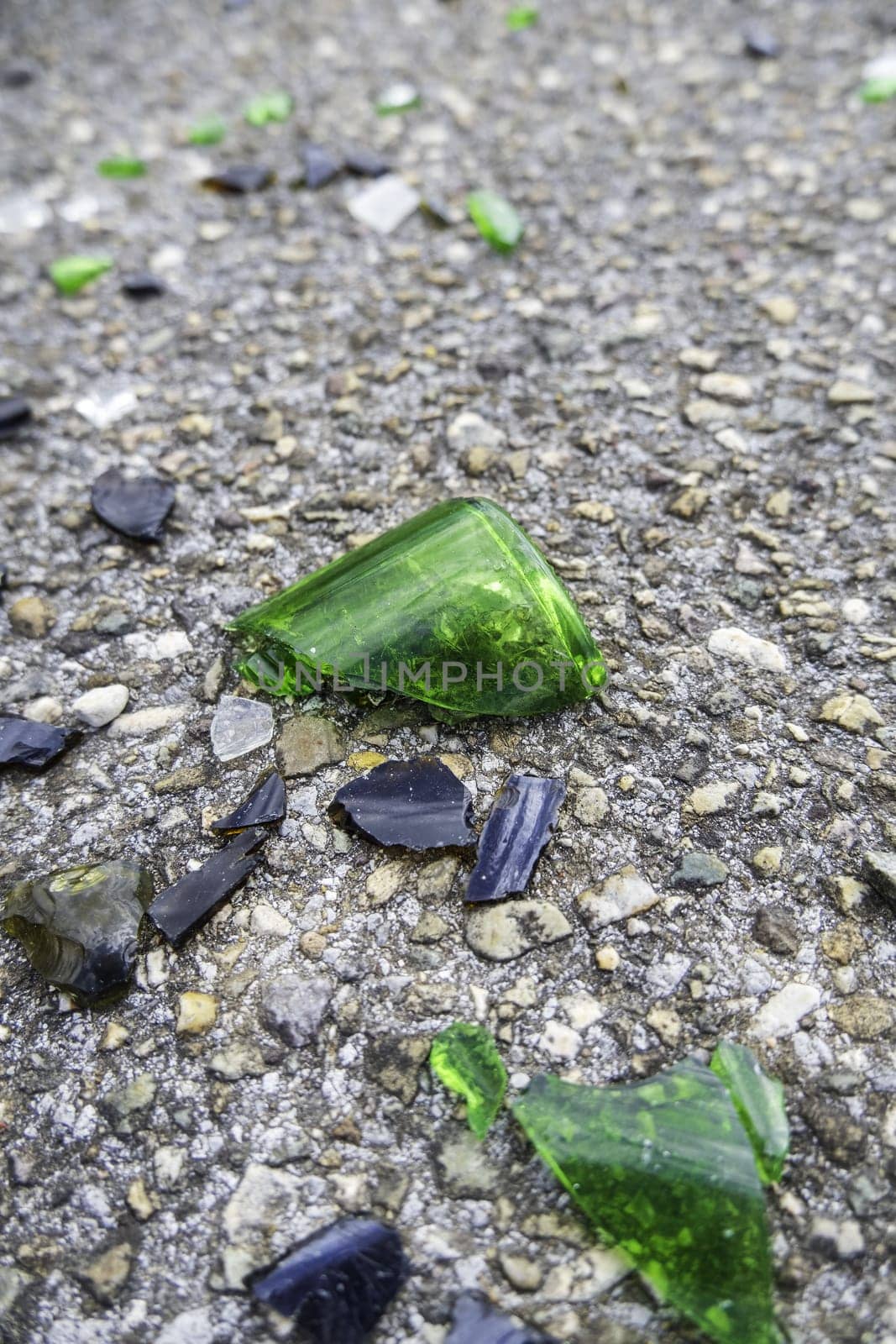 Detail of broken glass, vandalism and crime