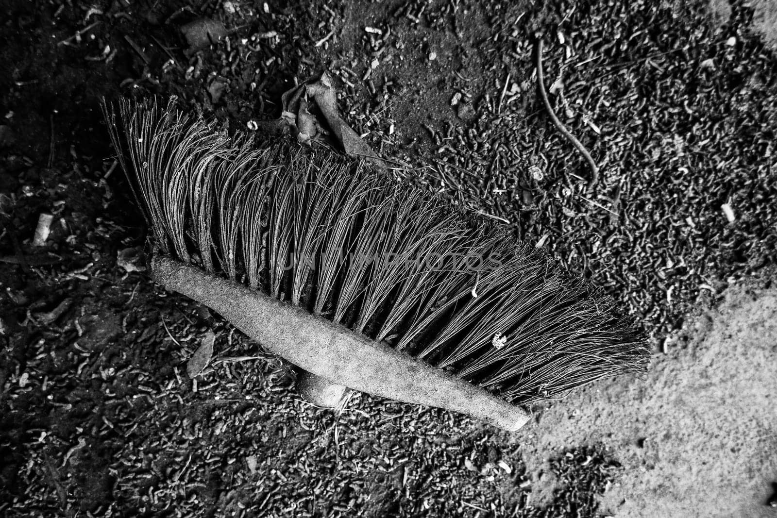 Detail of old and damaged broom for sweeping dirt