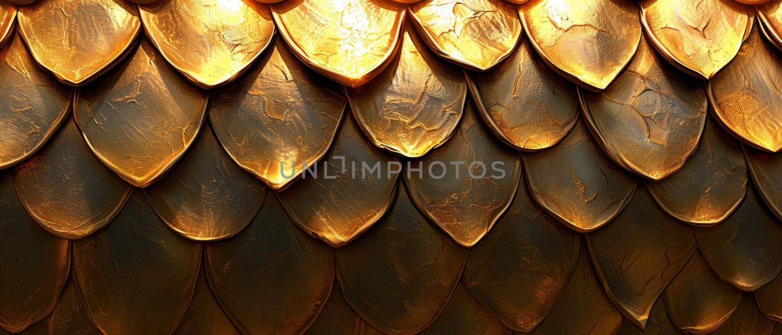 Luxurious golden fish scales with a textured surface, reflecting light and luxury