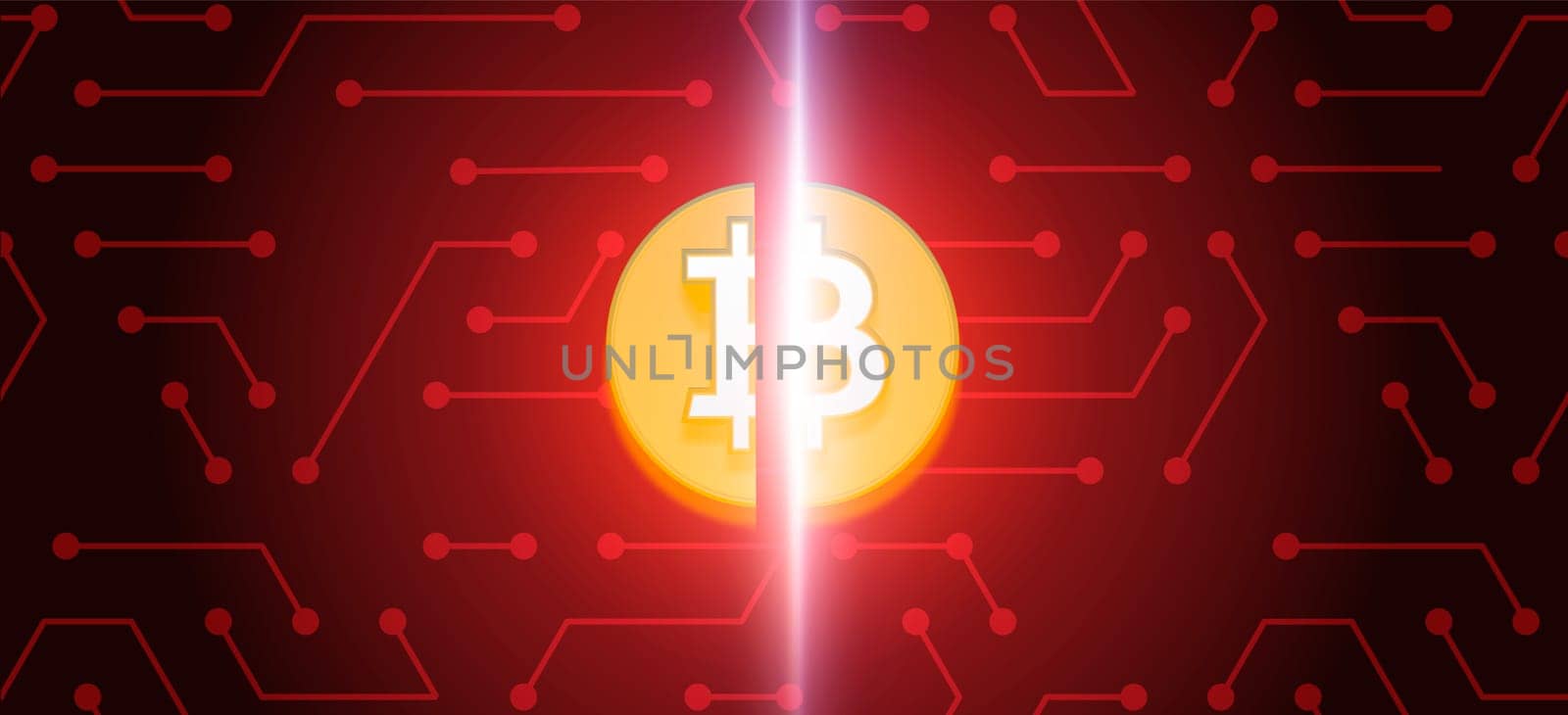 Bitcoin Halving. Coin on red background