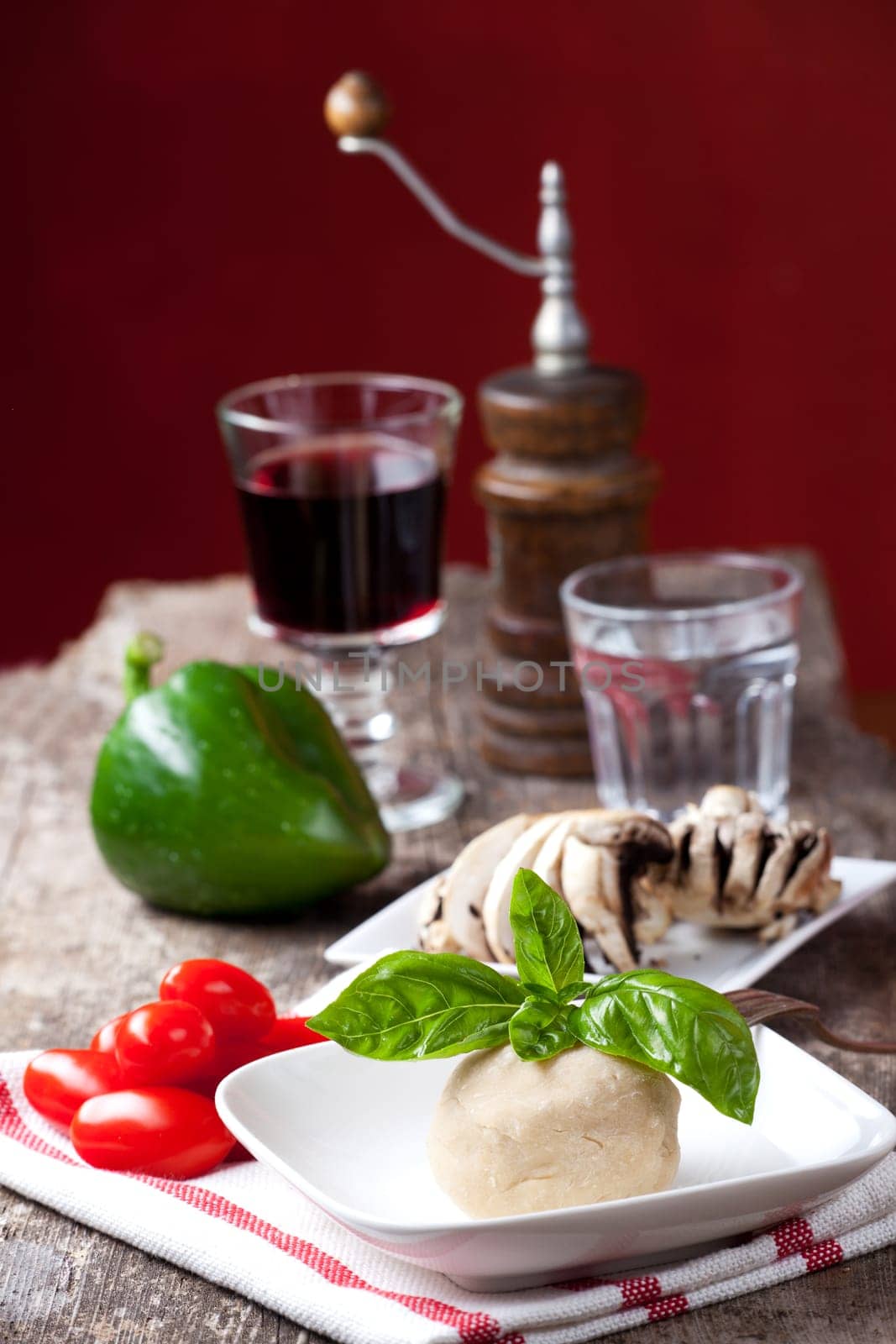 yeast dough with basil leaf