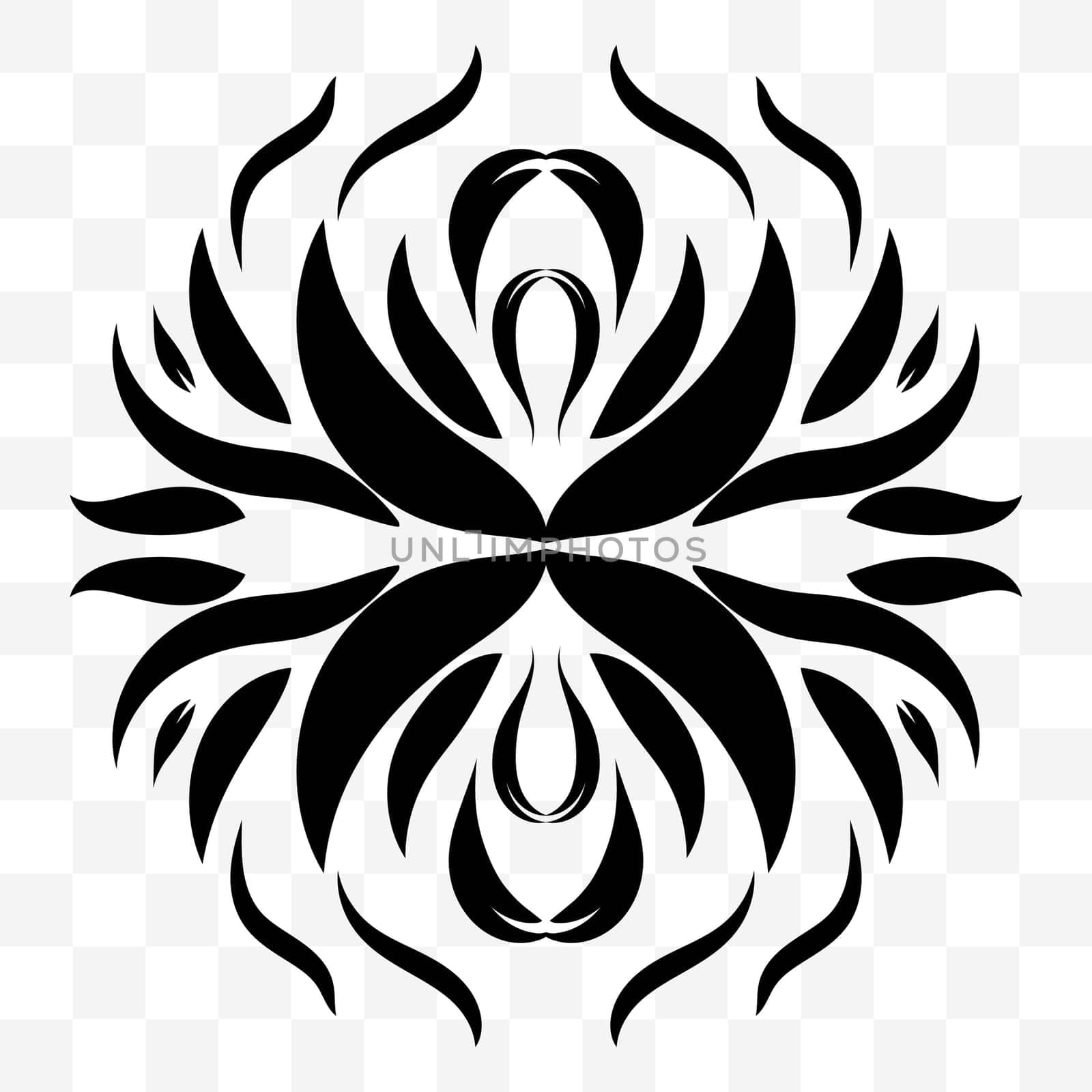 A universal symmetrical element for a pattern. Floral ornament. Isolated objects. Vector image.