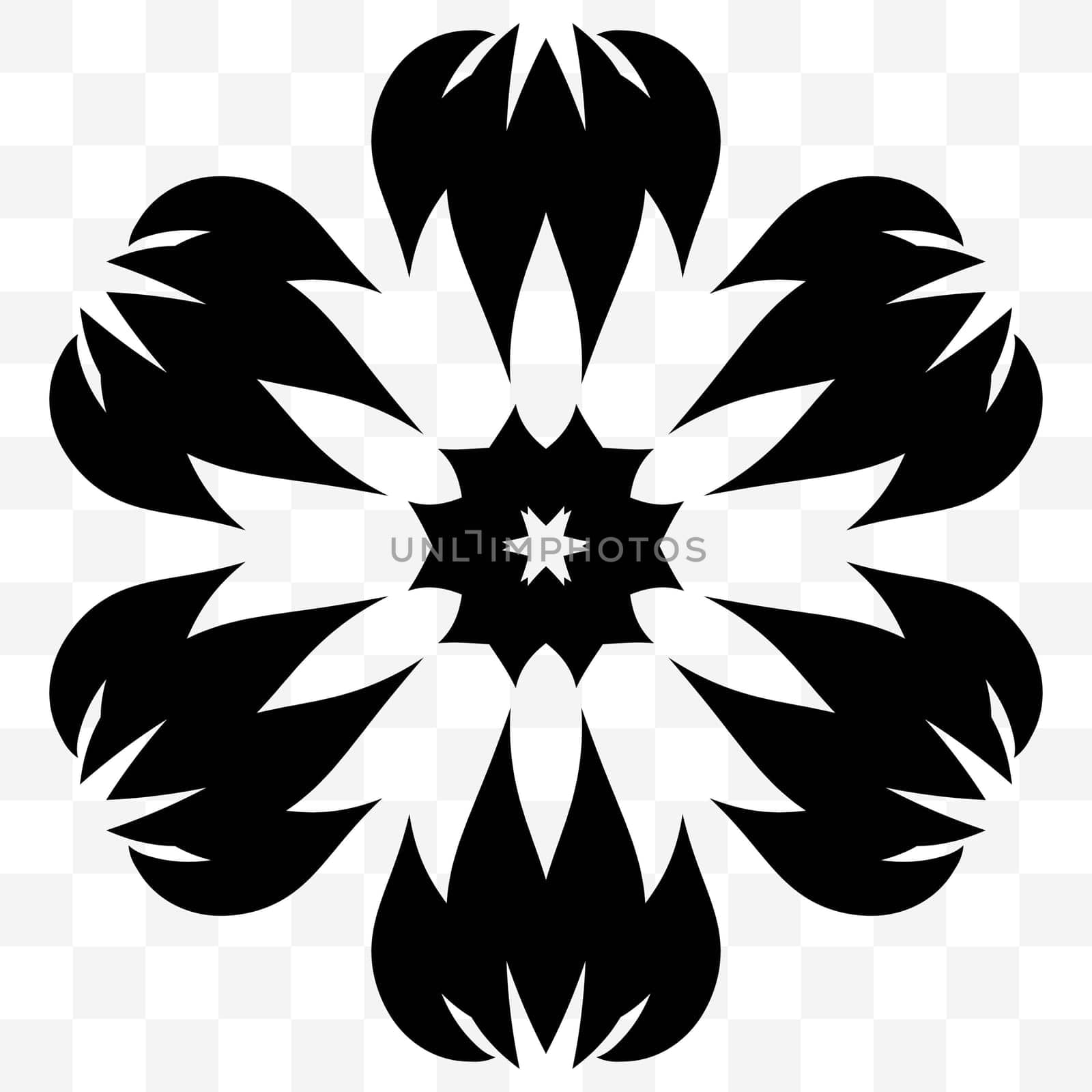 Original floral ornament. A universal circular symmetrical element for a pattern. Isolated objects. Vector image.
