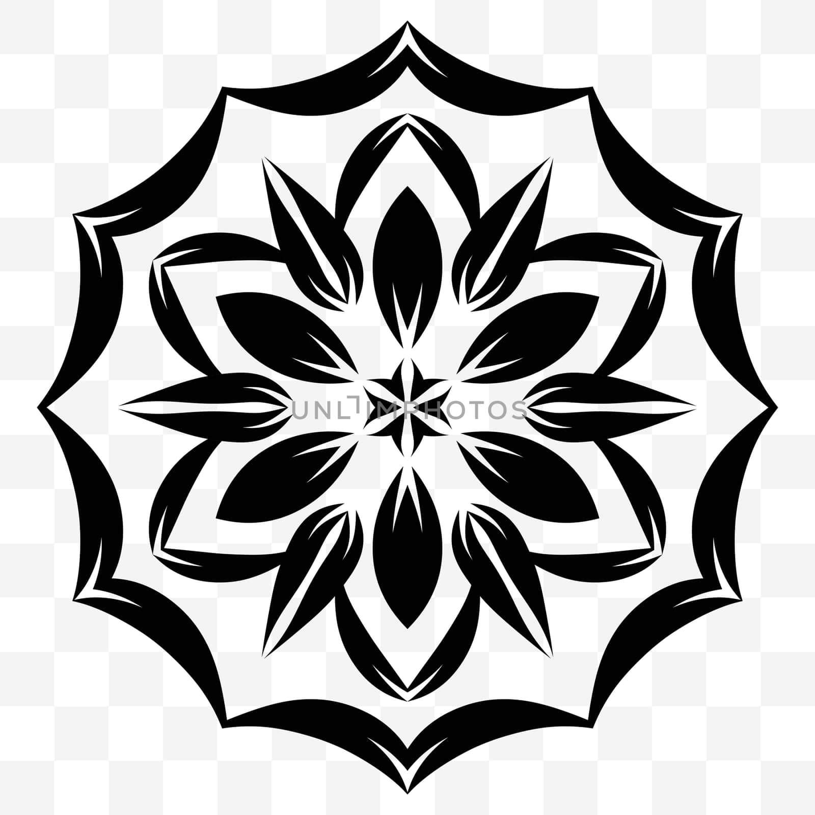 A universal circular symmetrical element for a pattern. Isolated objects. Original floral ornament. Vector image.
