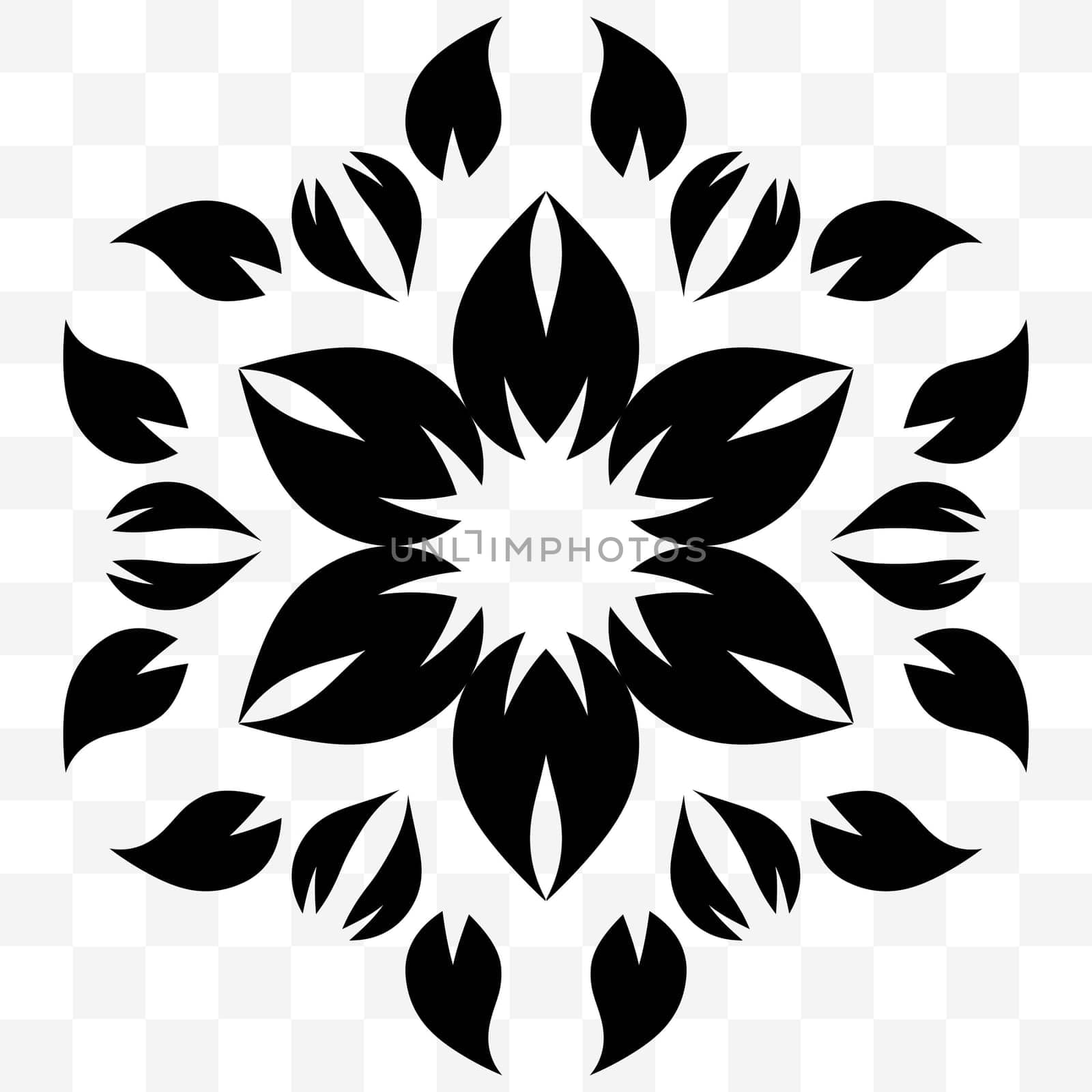 A universal circular symmetrical element for a pattern. Original floral ornament. Isolated objects. Vector image.