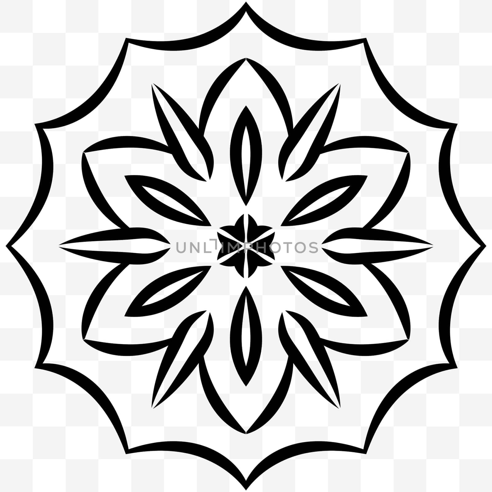 A universal circular symmetrical element for a pattern. Isolated objects. Original floral ornament. Vector image.