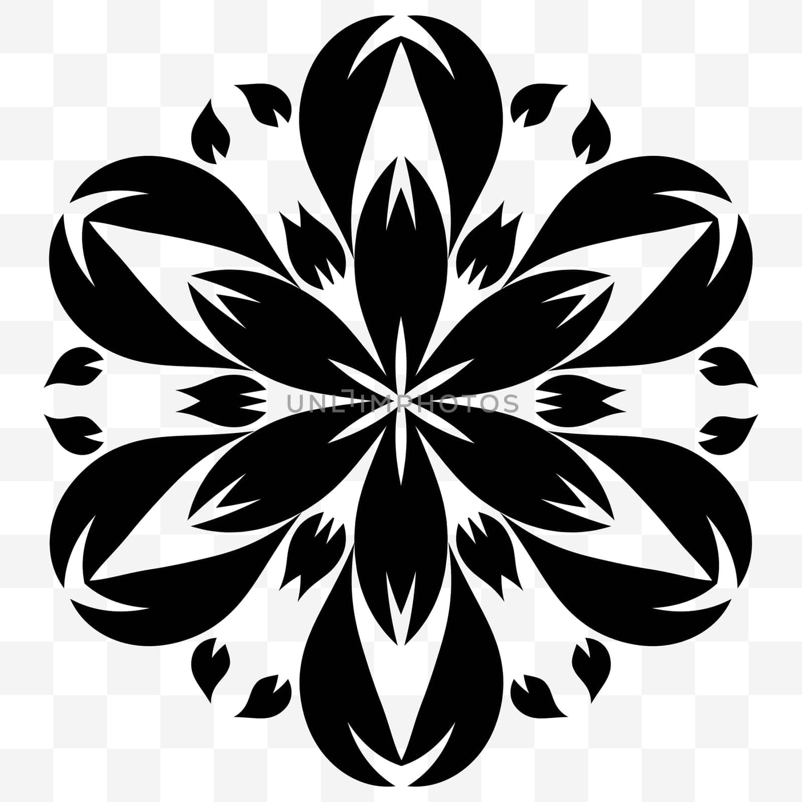 Original floral ornament. A universal circular symmetrical element for a pattern. Isolated objects. Vector image.
