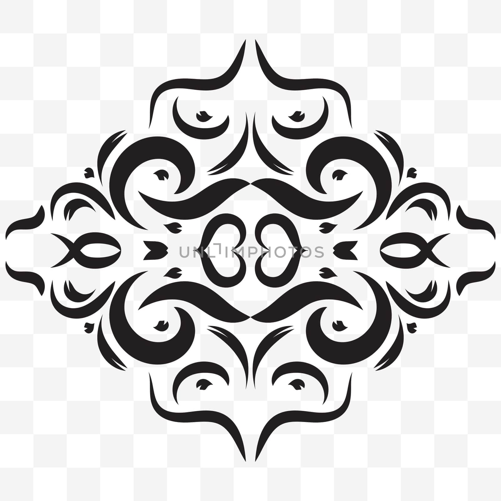 A universal symmetrical element for a pattern. Floral ornament. Isolated objects. Vector image.