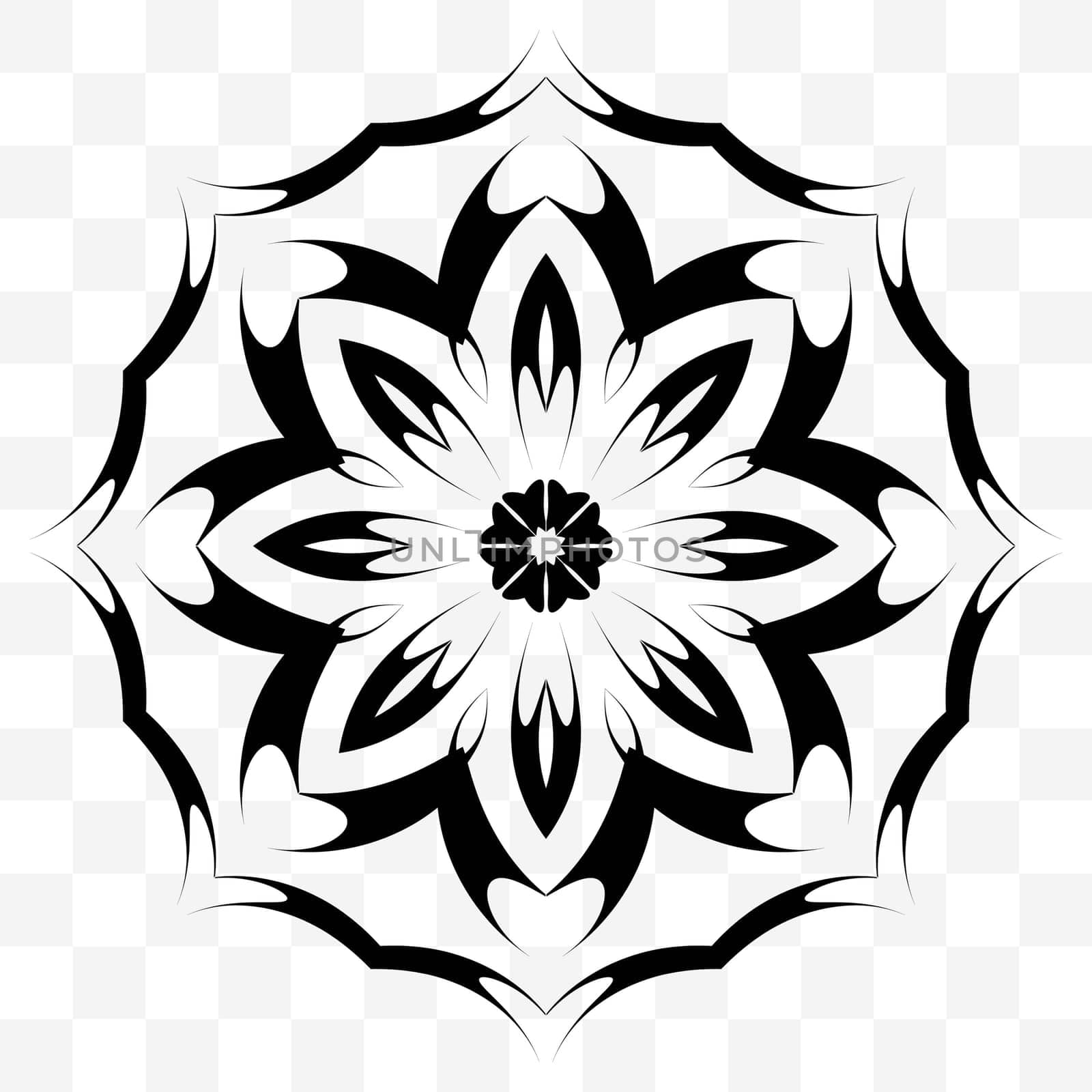 Original floral ornament. A universal circular symmetrical element for a pattern. Isolated objects. Vector image.