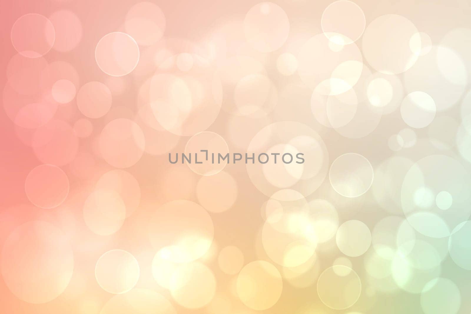 Abstract blurred fresh vivid spring summer light delicate yellow pink green orange bokeh background texture with bright circular soft color lights. Beautiful backdrop illustration.