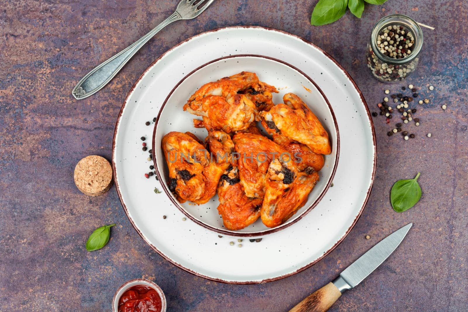 Barbecue chicken wings with sauce bbq.