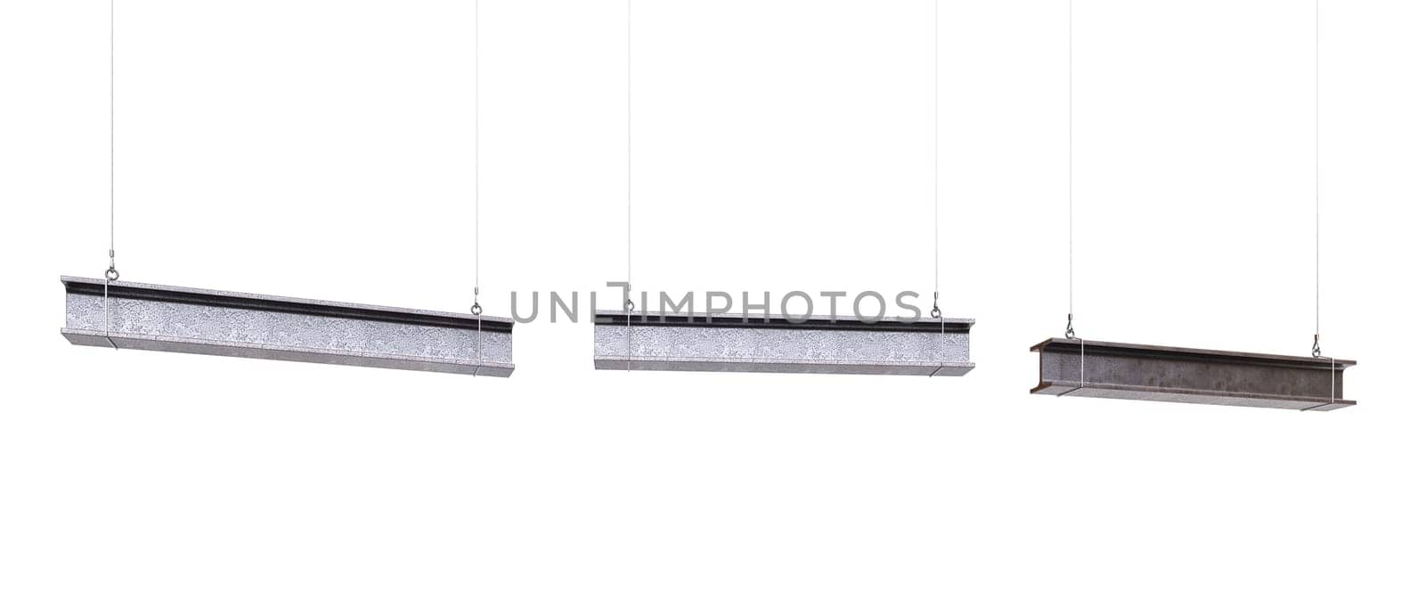 3 metal beams isolated on a white background 3d render