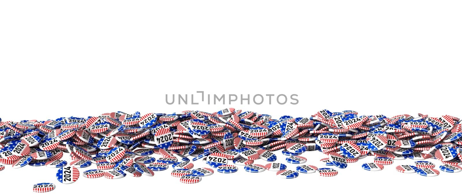 2024 themed usa  election buttons isolated on white background 3d render