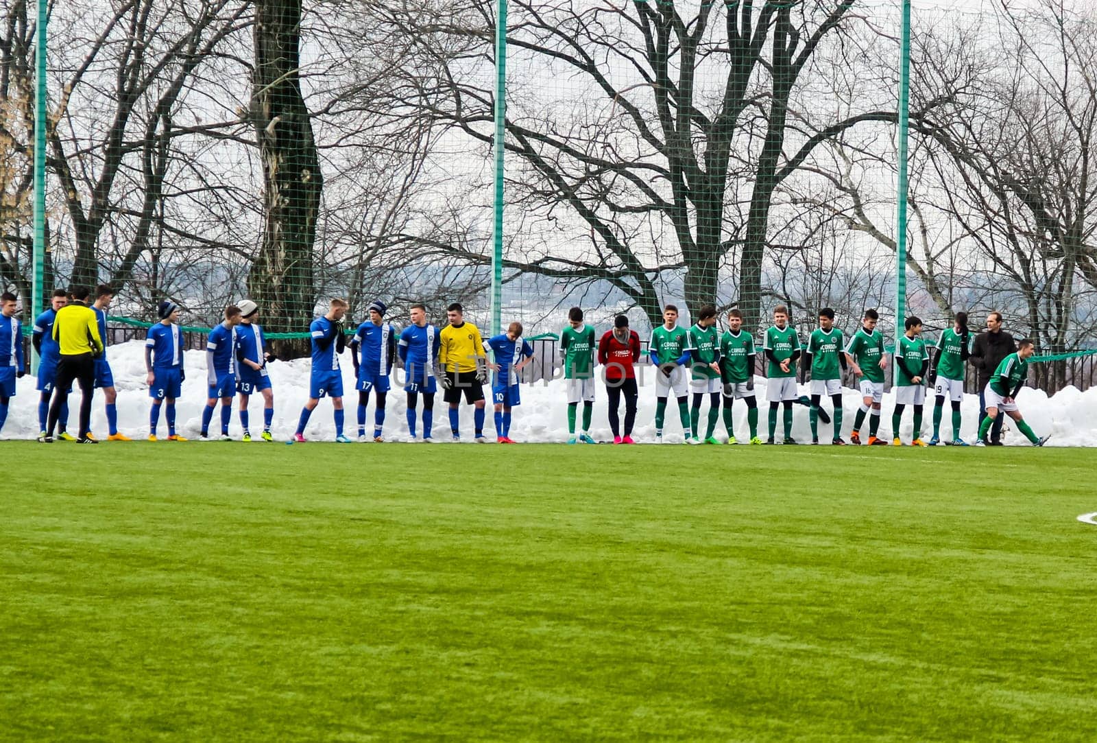 Russia, Volgodonsk - may 17, 2015: Football game. Training matches junior teams and fans