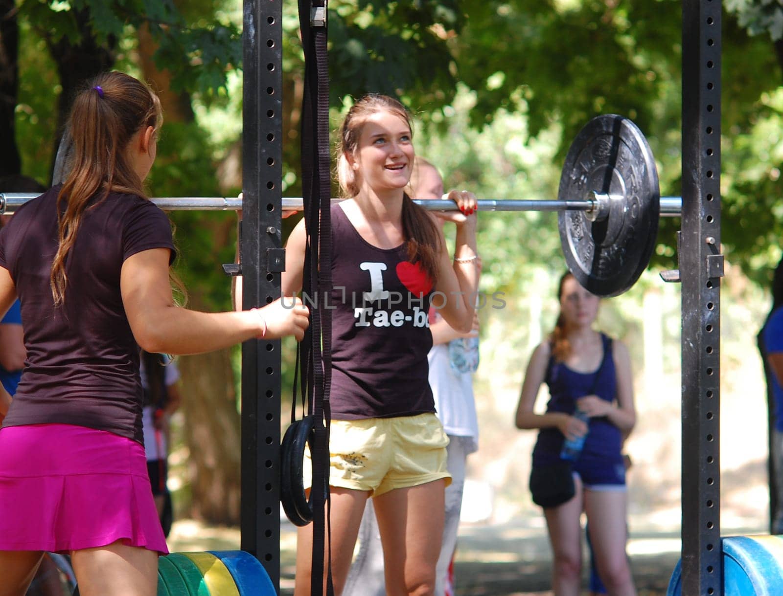 Russia, Volgodonsk - may 17, 2015: Training over the bar. Weight lifting exercise with weights