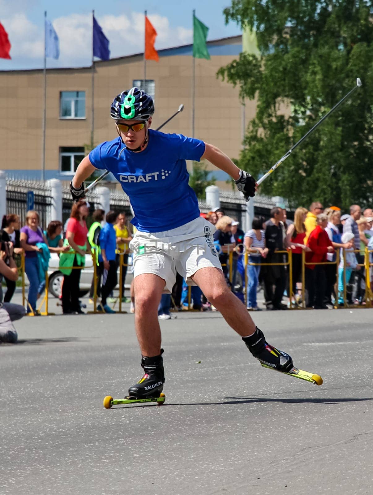 Russia, Volgodonsk - may 17, 2015: The ride on the rollers. Training for riding on roller skates.