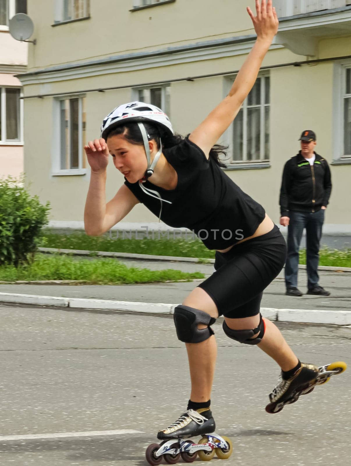 Russia, Volgodonsk - may 17, 2015: The ride on the rollers. Training for riding on roller skates.