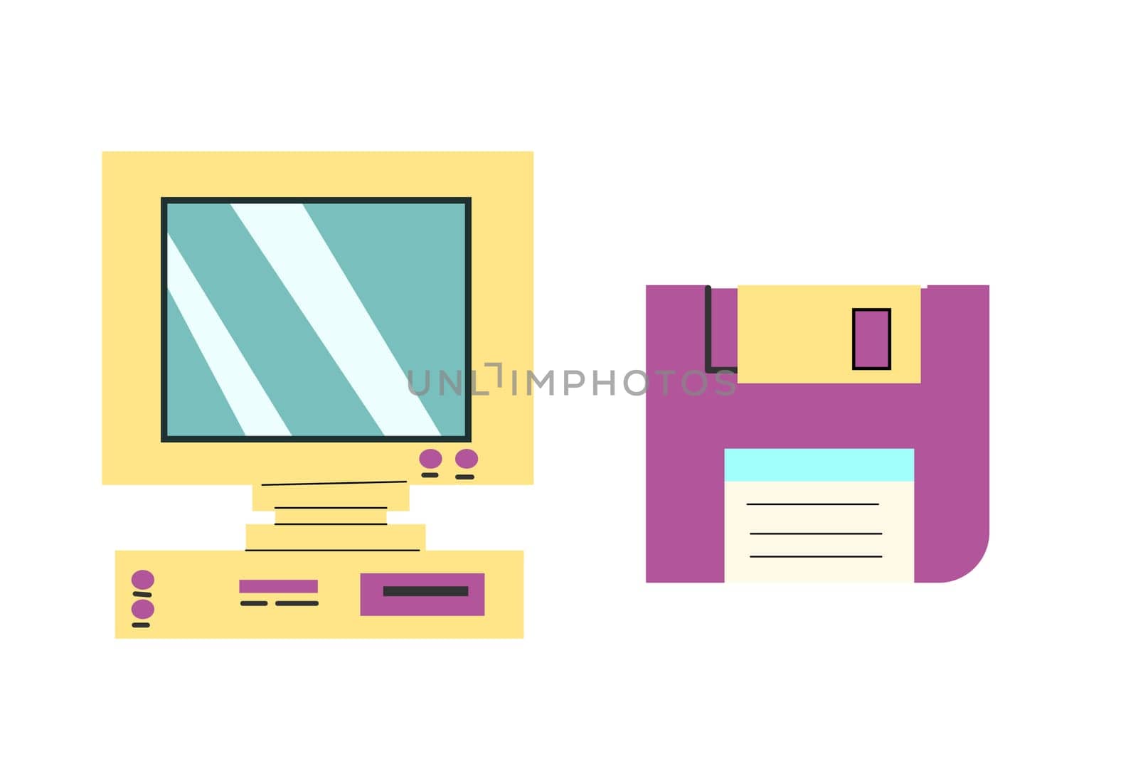 90s retro elements set or 80s, or y2k elements, retro style, game and music items. Can use for stickers, banner, greeting card.