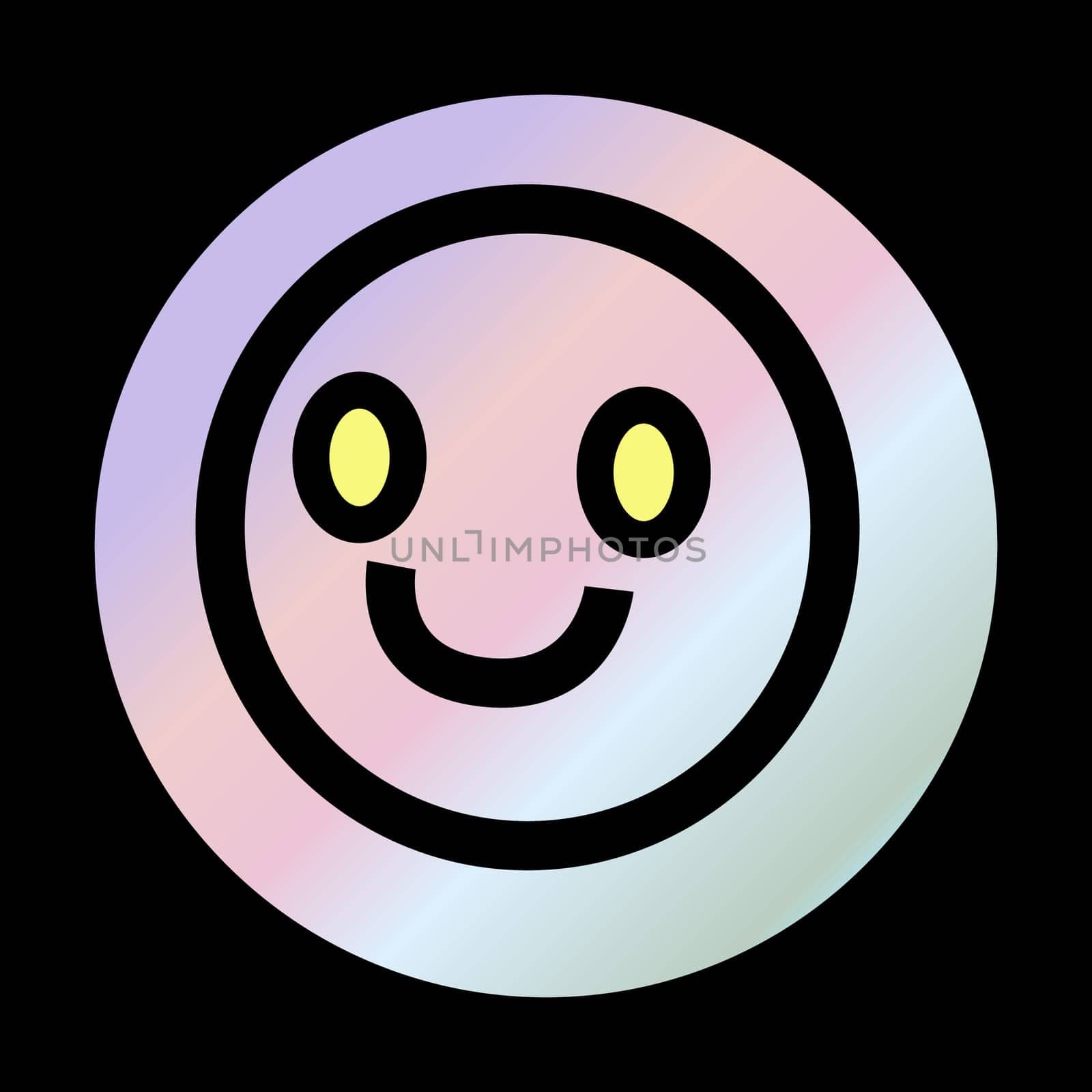 Y2k gradient element, 2000s sticker smile with hologram, vector futuristic style, trendy chrome shape. Abstract aesthetic retro element.