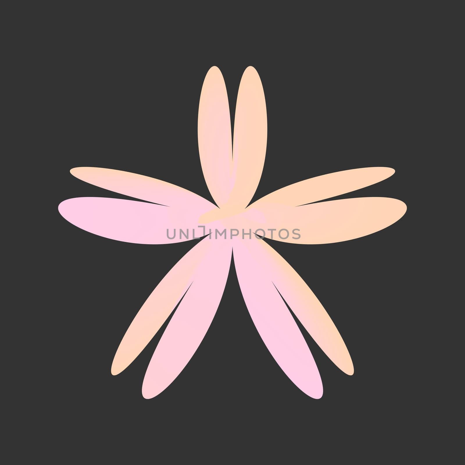 y2k retro element, 90s or 2000s figure in gradient peach and pink color. Illustration on black style.