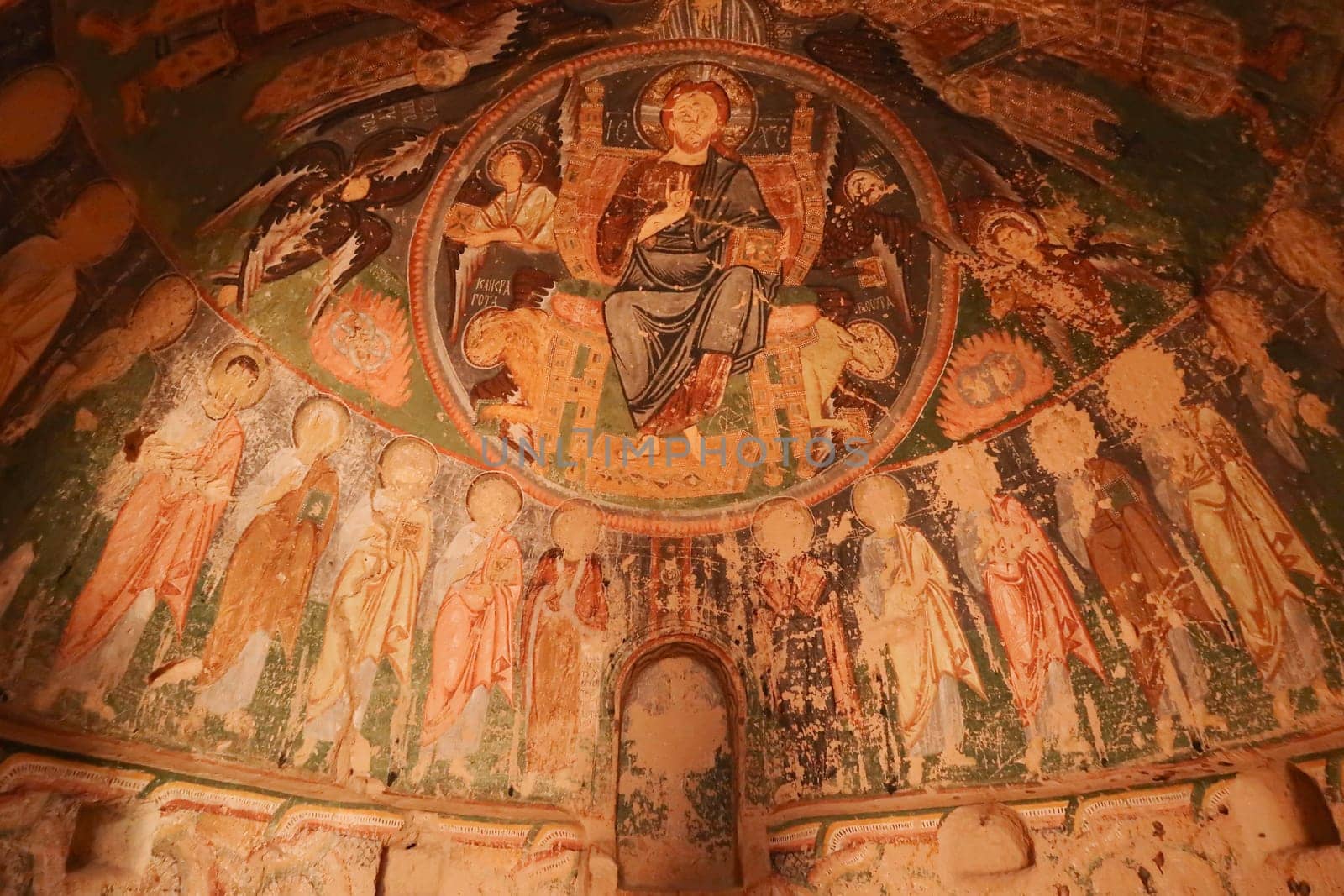 Christian Frescos in the Cross, Crusader Church, Hacli Kilise in the Red Valley, Kizilcukur Vadisi close to Göreme, Cavusin, Cappadocia, Turkey 2022