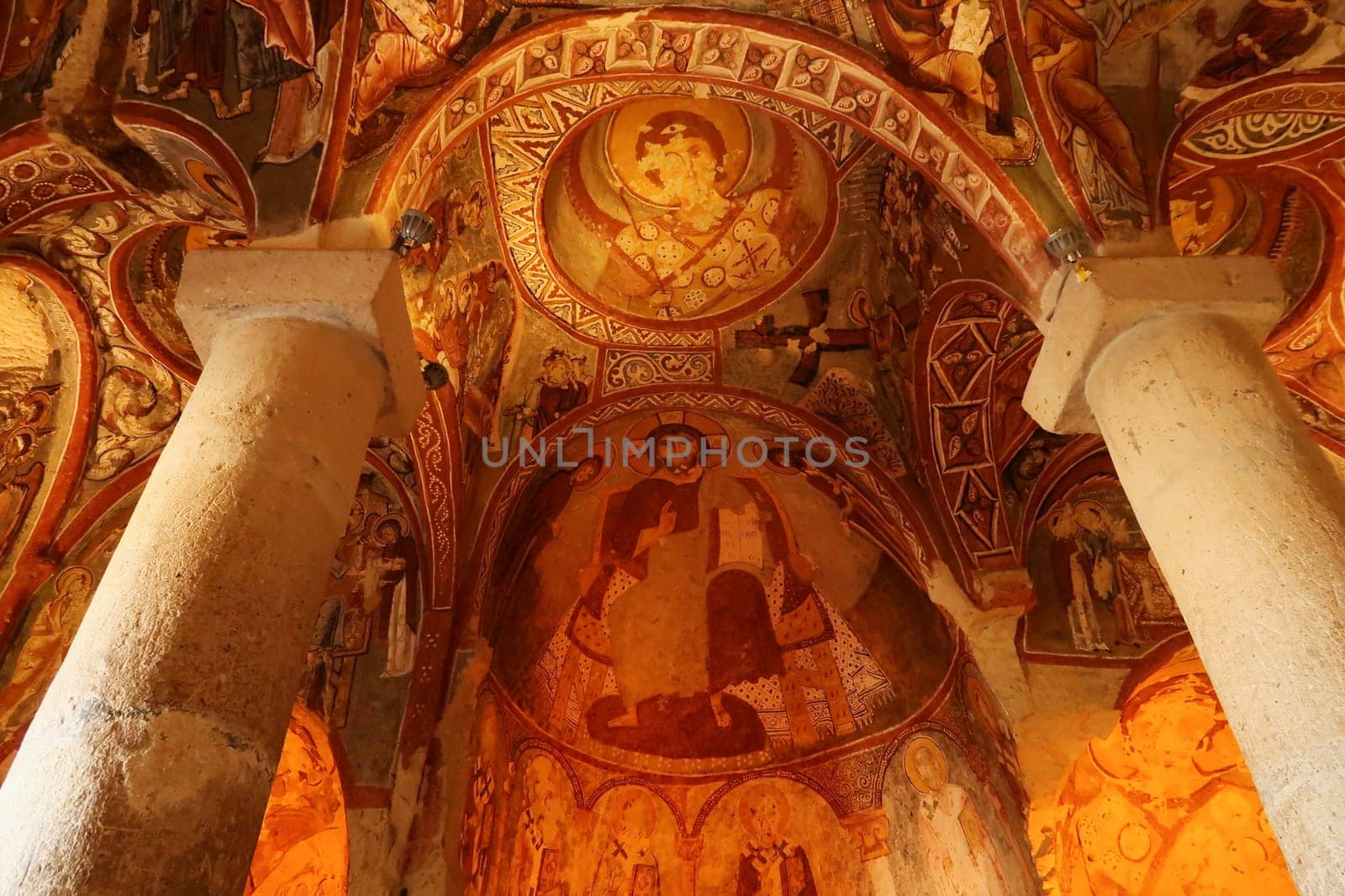 Christian ceiling fresco, painting inside of the Sandal Church, Carikli Kilise at the Göreme Open Air Museum, Göreme, Cappadocia, Turkey 2022