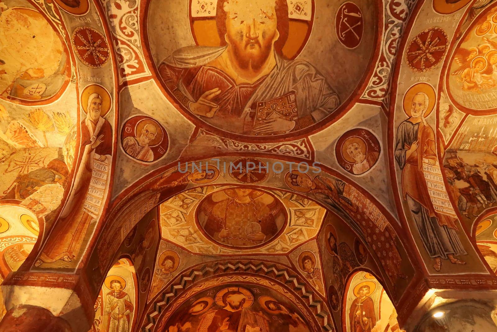 Christian ceiling fresco, painting inside of the Apple Church, Elmali Kilise at the Göreme Open Air Museum, Göreme, Cappadocia, Turkey 2022