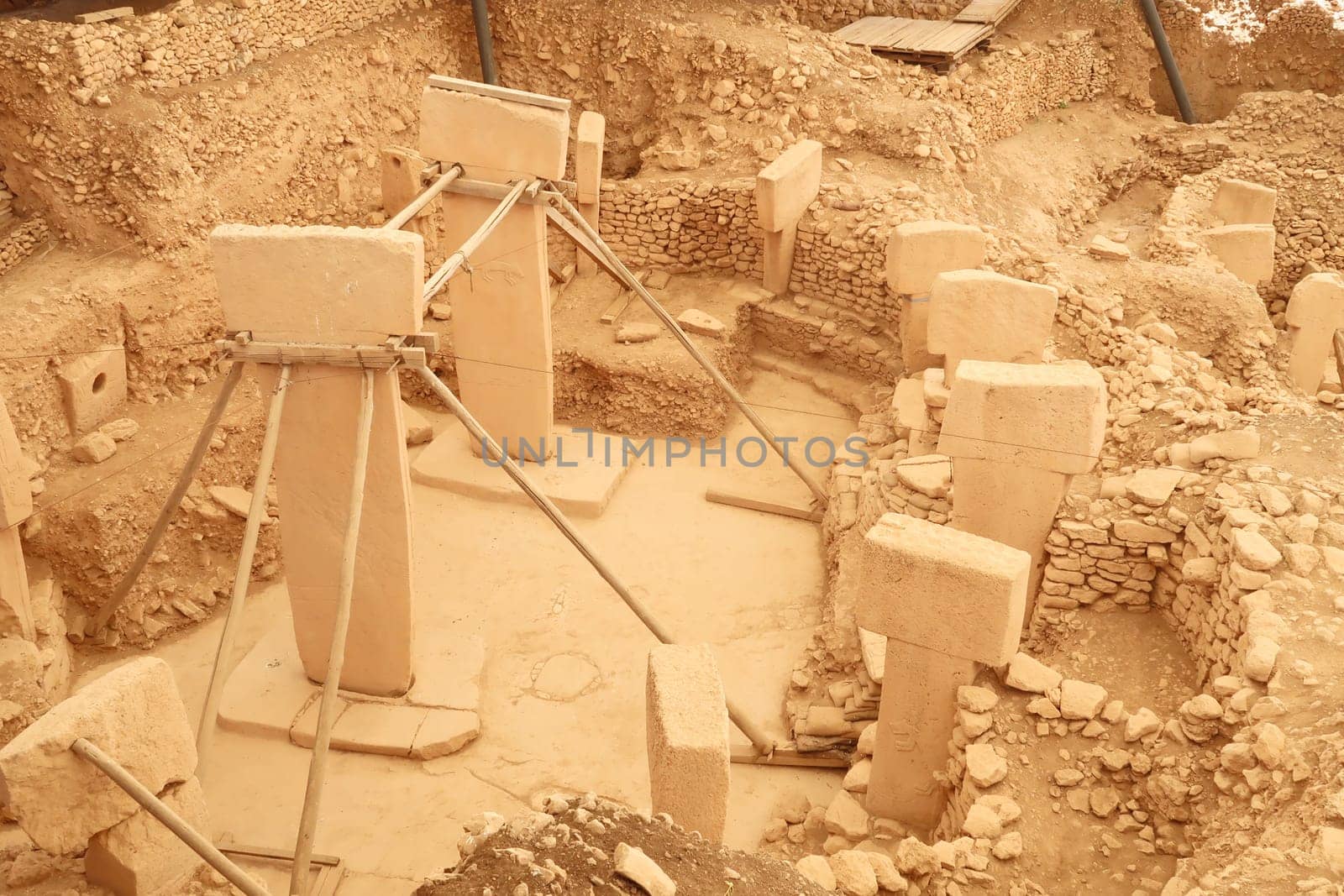 View onto Enclosure F at the neolithic archaeological site of Göbekli Tepe, Potbelly Hill, close to Sanliurfa, Turkey 2022