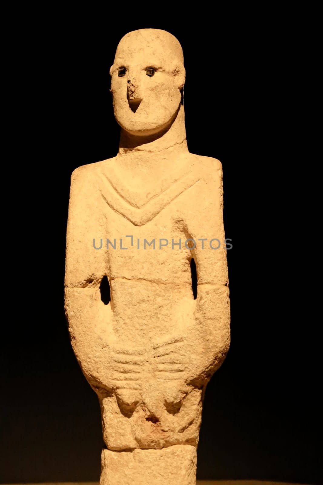 The famous Urfa man, Balikligöl Statue, a neolithic sculpture, statue found in the area of Göbekli Tepe and displayed in the Sanliurfa Museum, Sanliurfa, Turkey 2022
