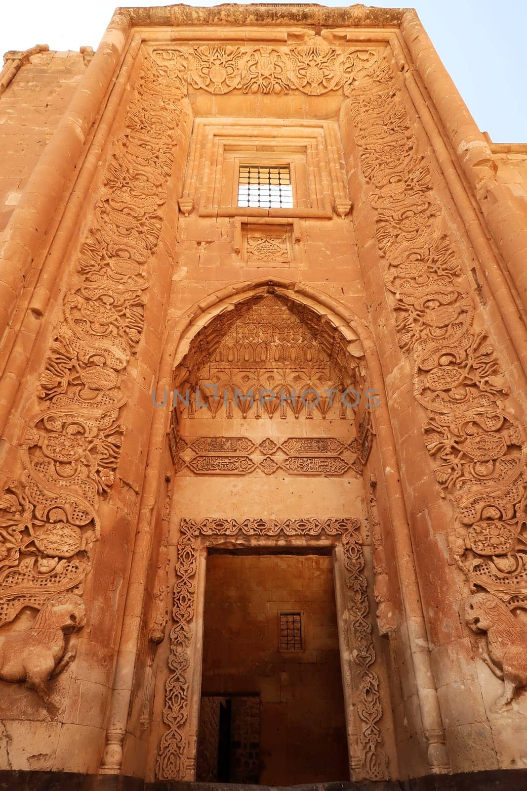 Majestic gate, doorway in ottoman architecture in the second court inside the Ishak Pasha Palace, Sarayi, Dogubeyazit, Turkey 2022