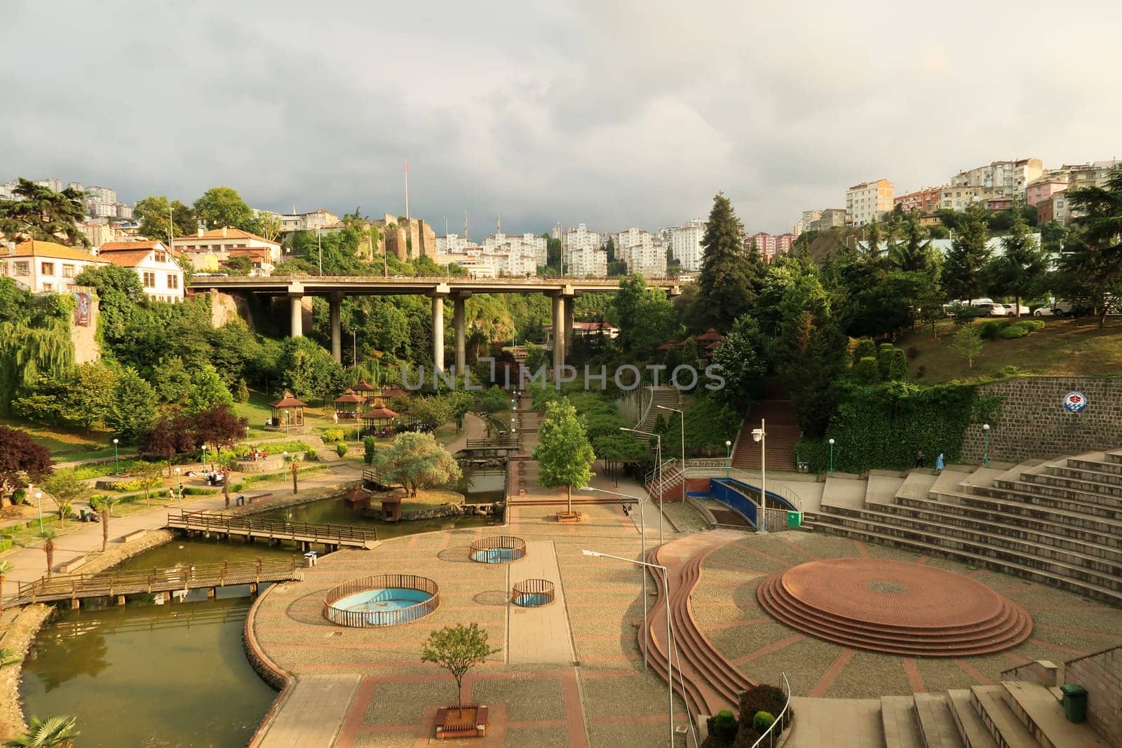 View from the Zagnos Pasha Bridge, Zagnos Pasa Köprüsü onto the Zagnos Valley Park, Zagnos Vadisi Parki, Trabzon, Turkey 2022