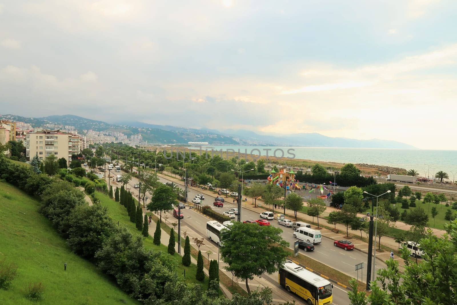 View onto the Giresun Road, Giresun Yolu and the black sea behind it from the Hagia Sophia Mosque, Trabzon, Turkey 2022