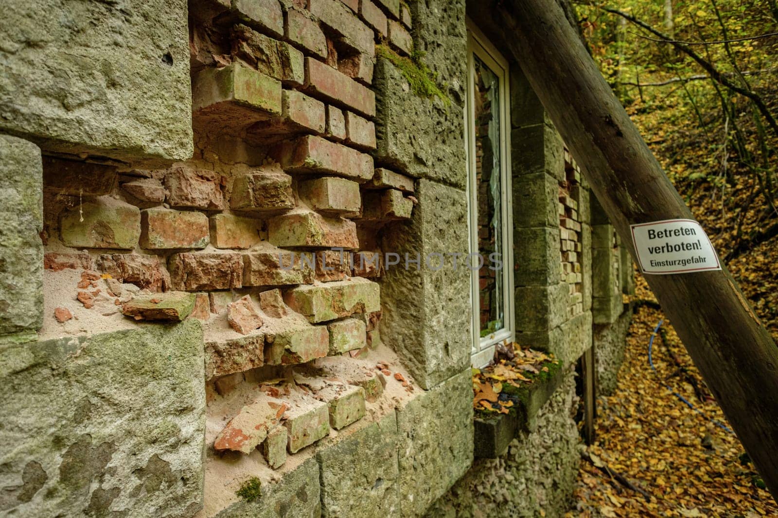 Bricks in a lost place wall hydroelectric power station fall