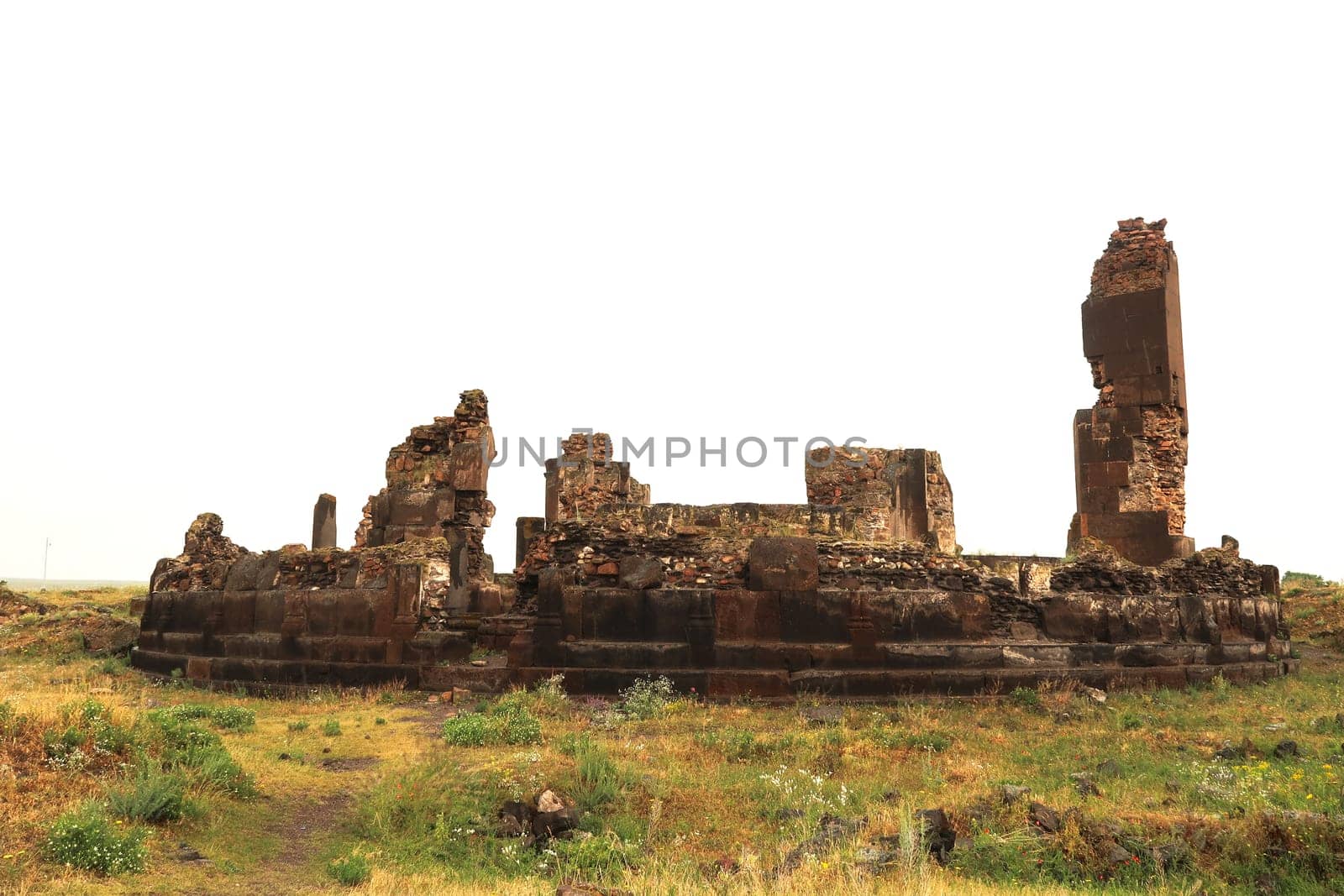 The ruins of King Gagik`s Church of St., Saint Gregory, Gagikashen at the ancient site of Ani, an abandoned ruined armenian city, close to Kars, Turkey 2022
