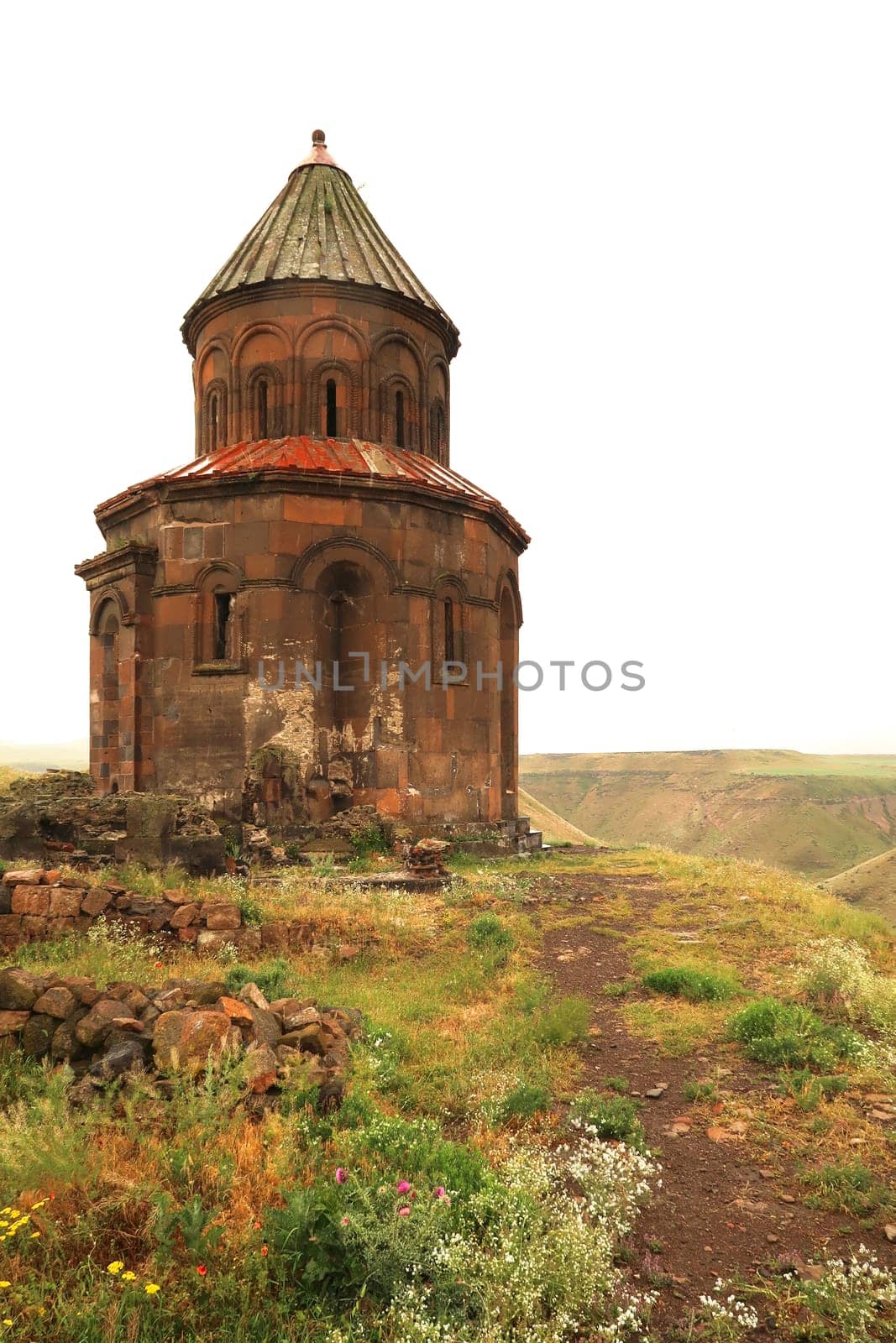 The beautiful Church of St., Saint Gregory of Abughamir, Abughamrens, Abughamrents at the ancient site of Ani, an abandoned ruined armenian city, close to Kars, Turkey 2022