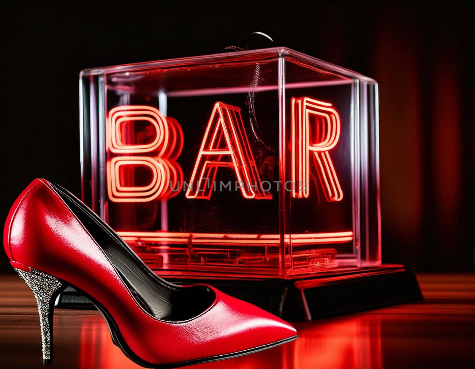 Realistic neon sign with pink erotic text for decoration and cover on the wall background. Concept of an erotic show and a nightclub.