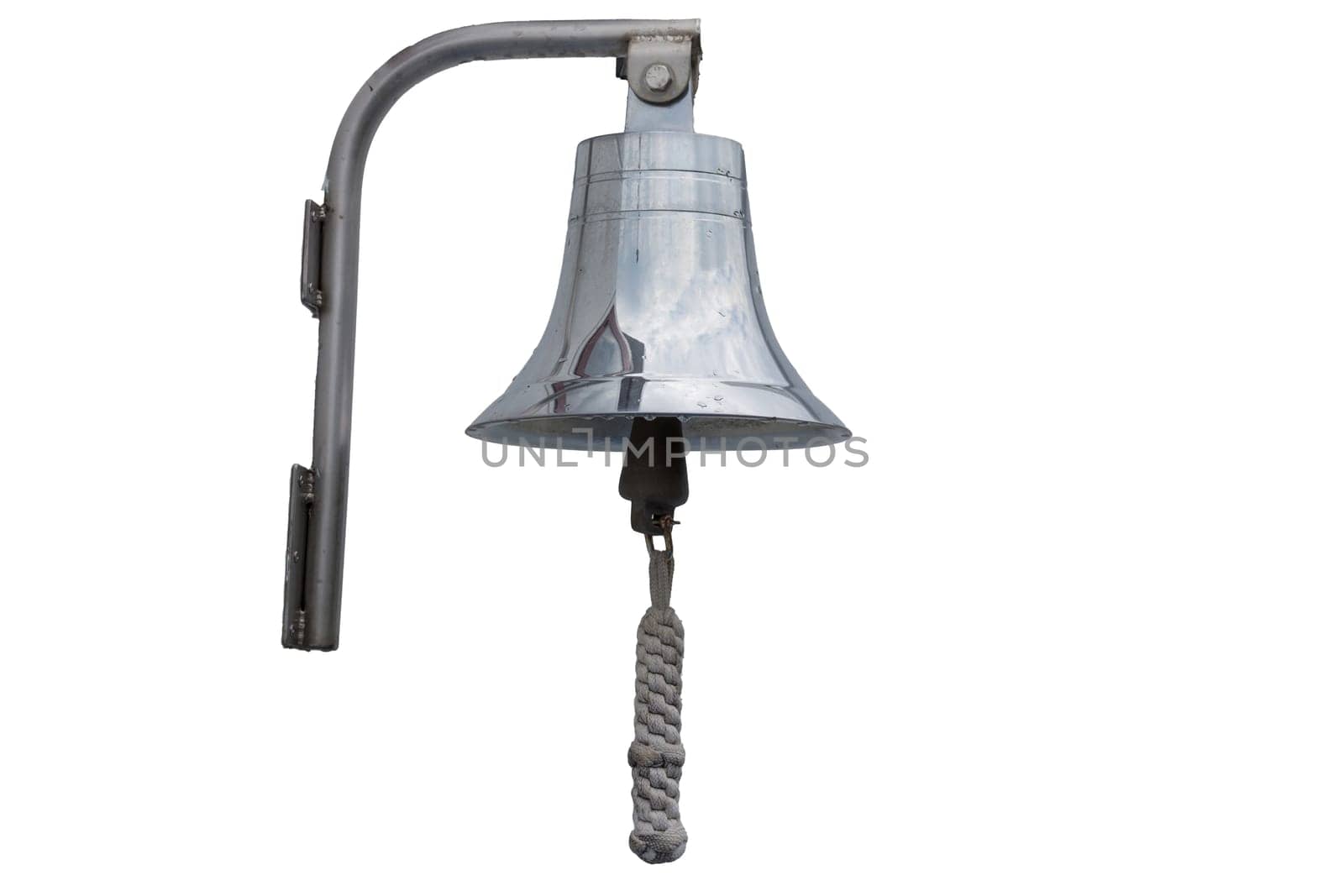 Old ship's bell of a steamer against white background