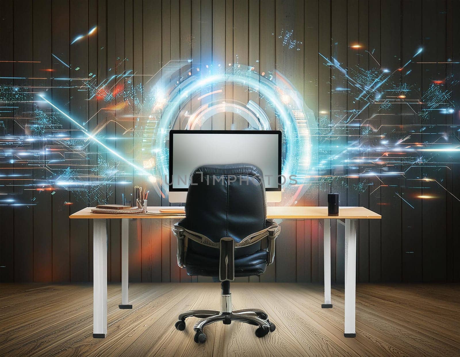 Social network media concept with world map on modern computer monitor. 3D rendering
