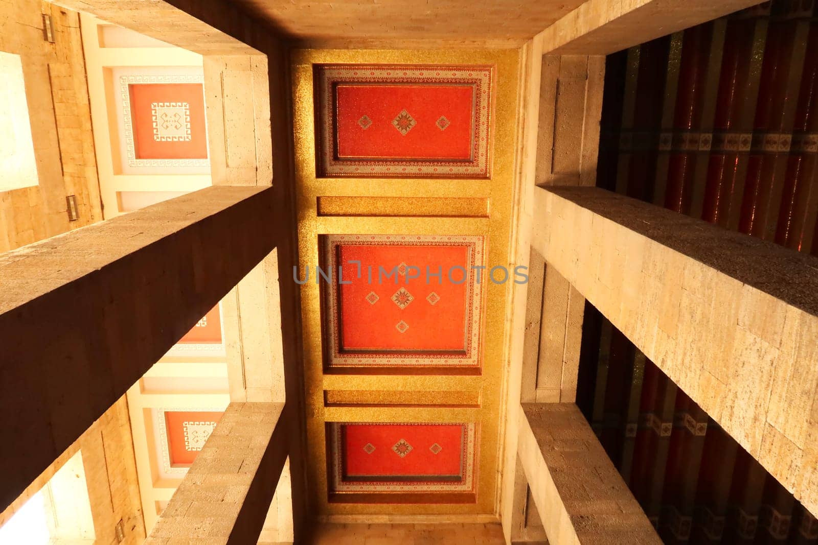 Several colorful patterns on the ceilings of different structures at the Anitkabir monument, complex, memorial, the Hall of Honor, that houses the tomb of Atatürk, Ataturk and two aisles, collonades, Ankara, Turkey 2022