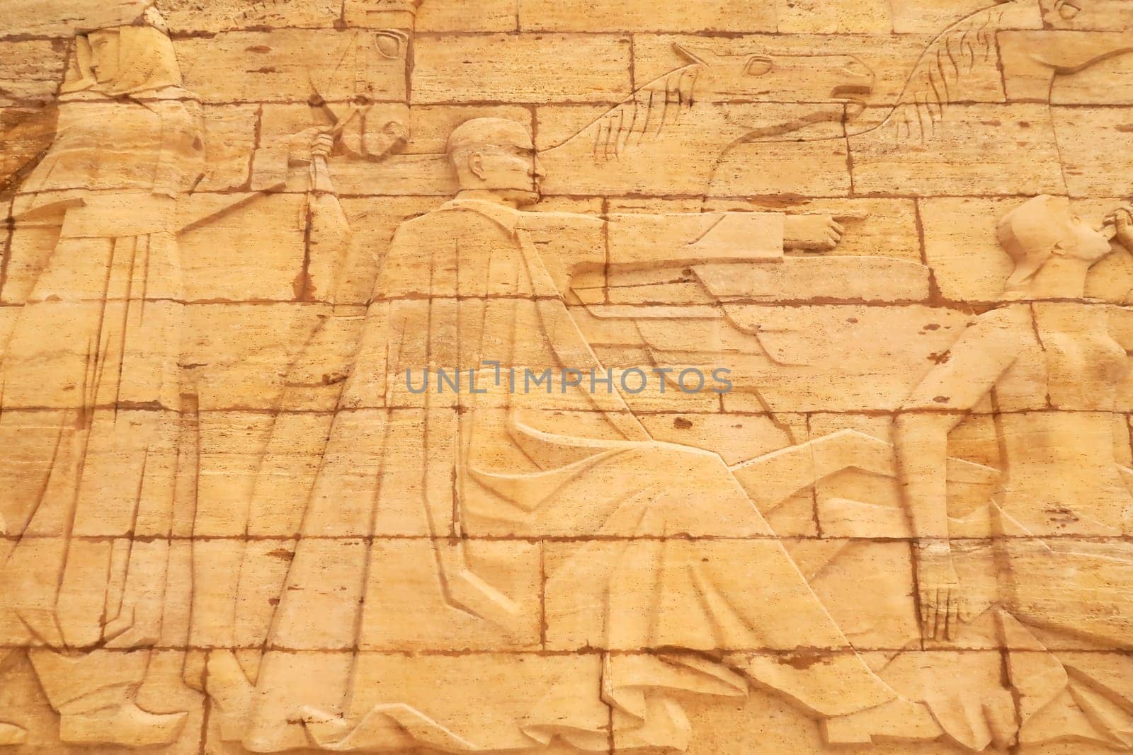 Mustafa Kemal Atatürk, Ataturk can be recognized on the bas-relief, basrelief, bas relief next to the stairs leading up to the Hall of Honor, the mausoleum inside the Anitkabir monument, memorial, complex, Mustafa Kemal Atatürk, Ankara, Turkey 2022