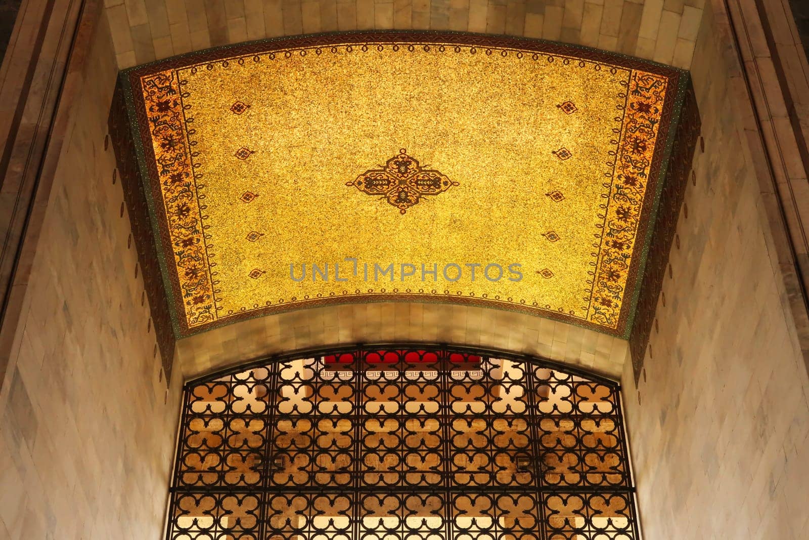 The beautiful golden ceiling, vault over the tomb, grave, coffin of Mustafa Kemal Atatürk, Ataturk, displayed in the Hall of Honor, a mausoleum inside the Anitkabir monument, memorial, complex, Ankara, Turkey 2022