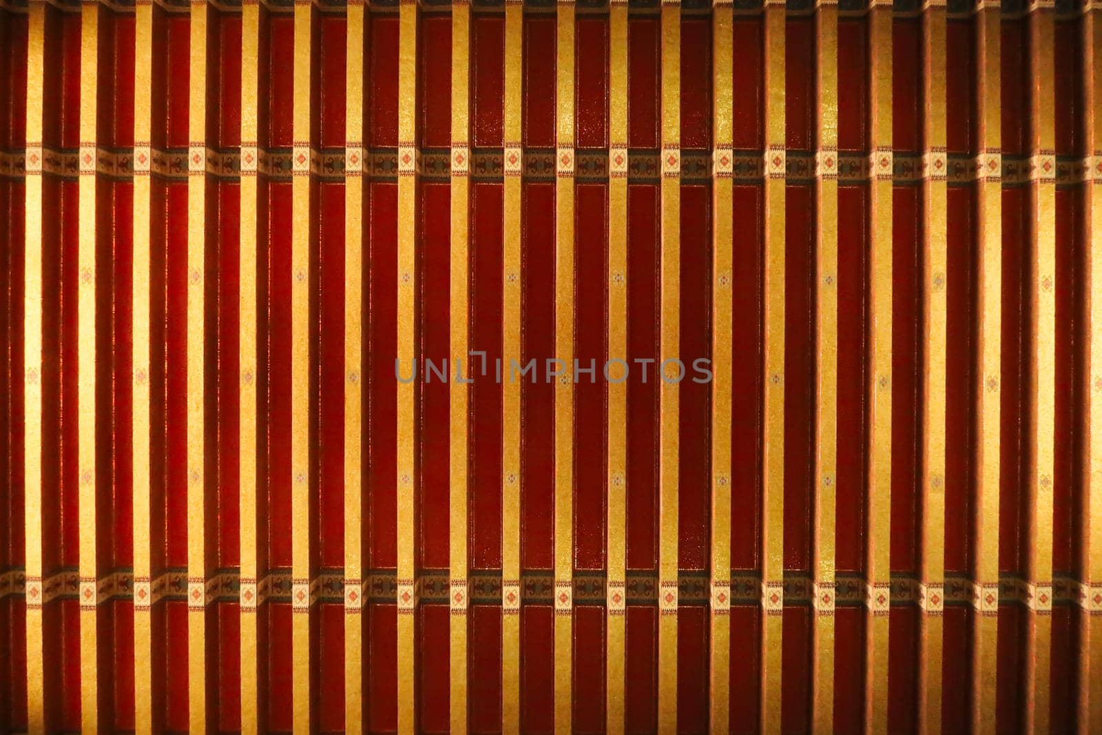 The colorful gold and red ceiling inside the Hall of Honor, the mausoleum that houses the tomb, grave, coffin of Mustafa Kemal Atatürk, Ataturk at the Anitkabir monument, memorial, complex, Ankara, Turkey 2022