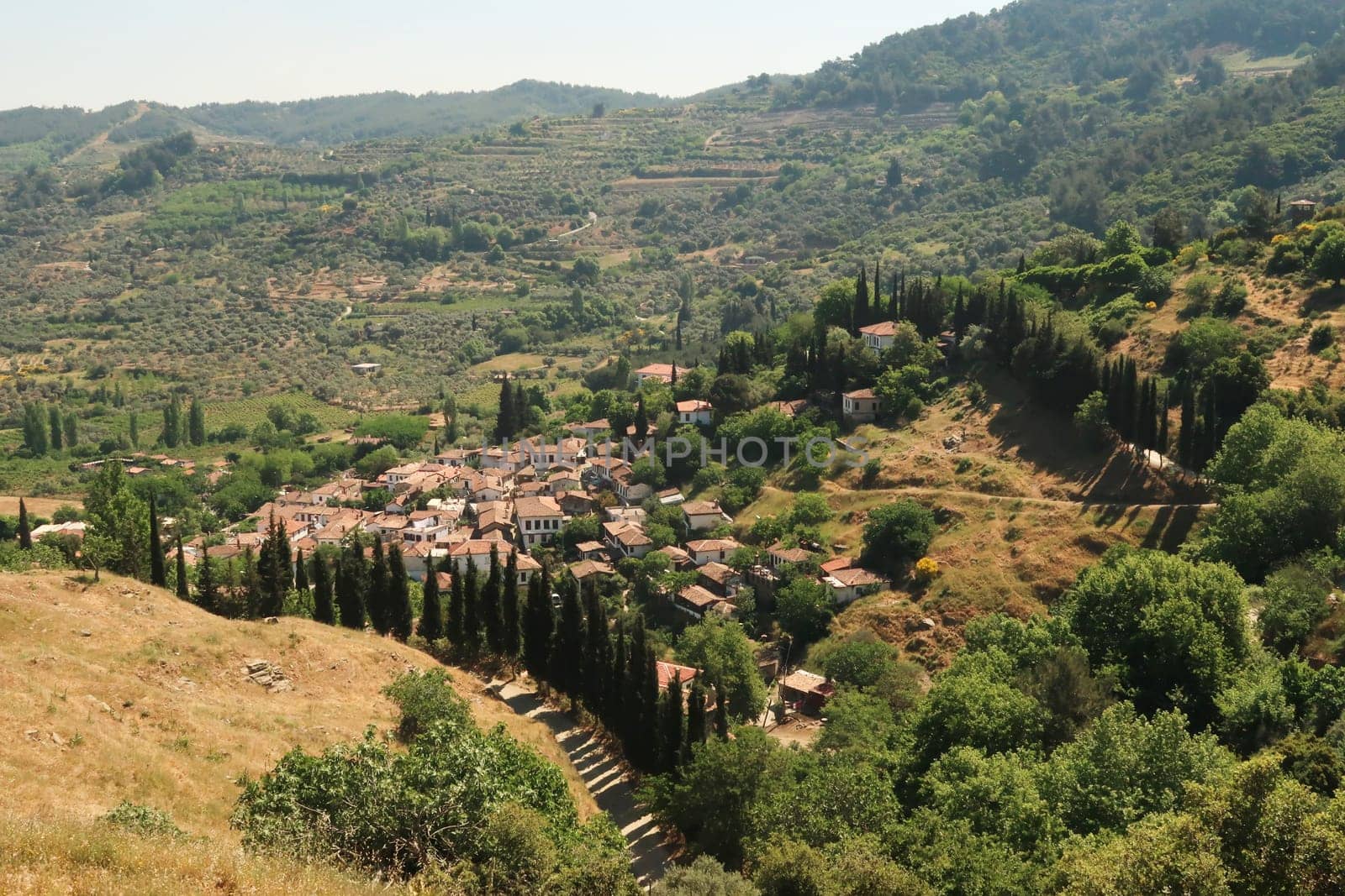View onto the picturesque town of Sirince and the landscape that surrounds it, Izmir Province, Turkey 2022