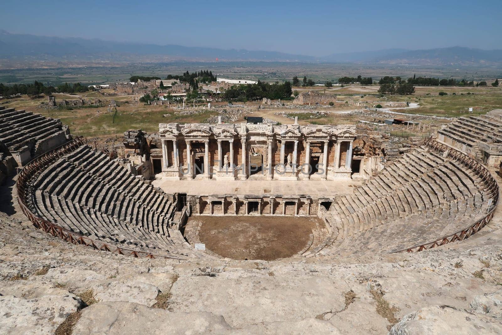 The Amphitheater Theater at the archaeological site of Hierapolis with the surrounding landscape in the background, Pamukkale, Denizli, Turkey 2022