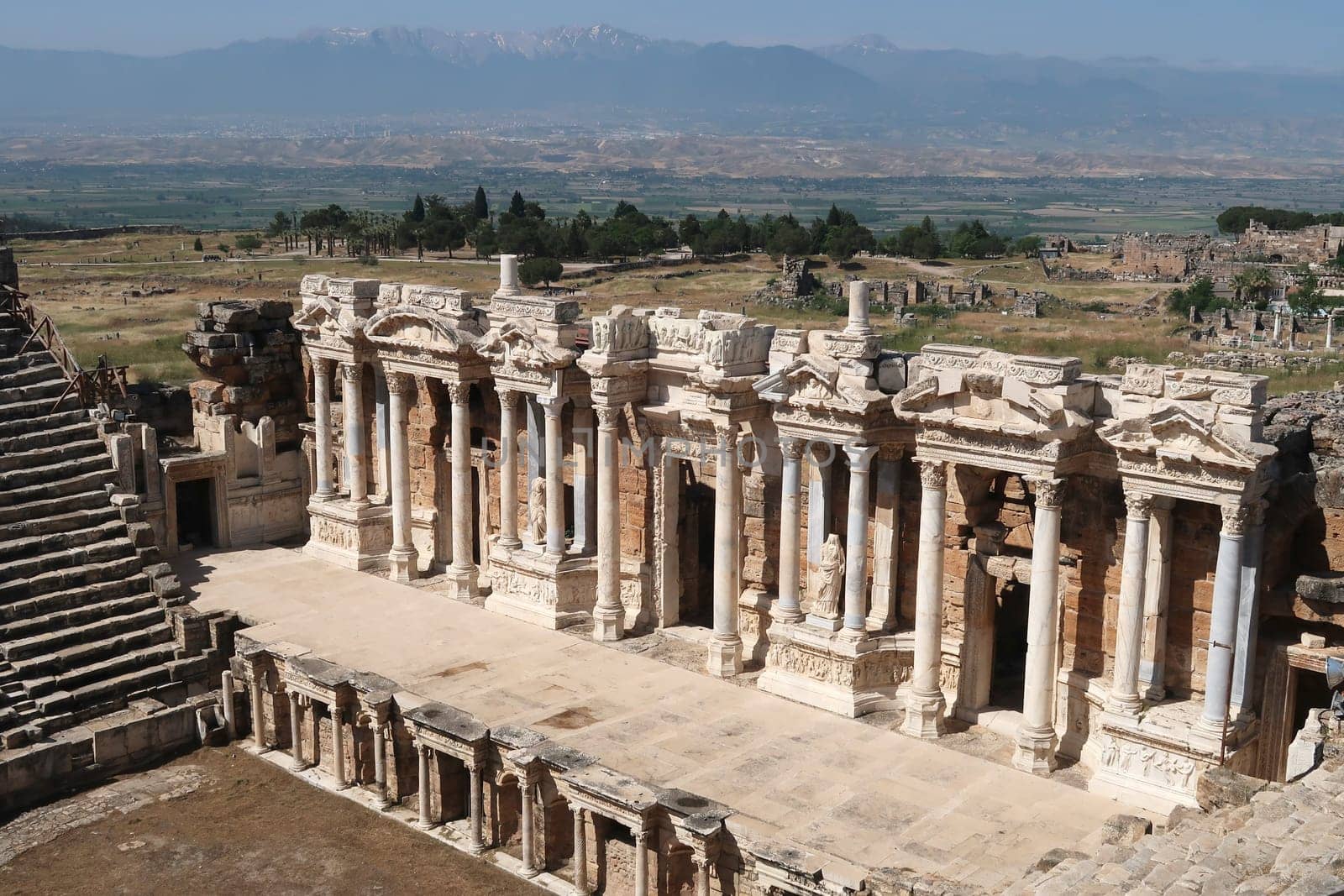 The stage of the Amphitheater Theater at the archaeological site of Hierapolis, Pamukkale, Denizli, Turkey 2022