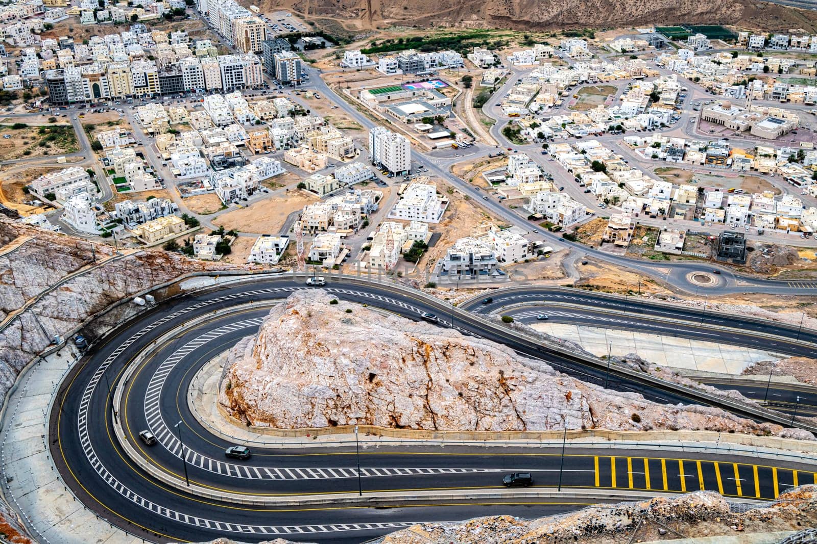 View of the capital city of Muscat in Oman. Amirat View point.