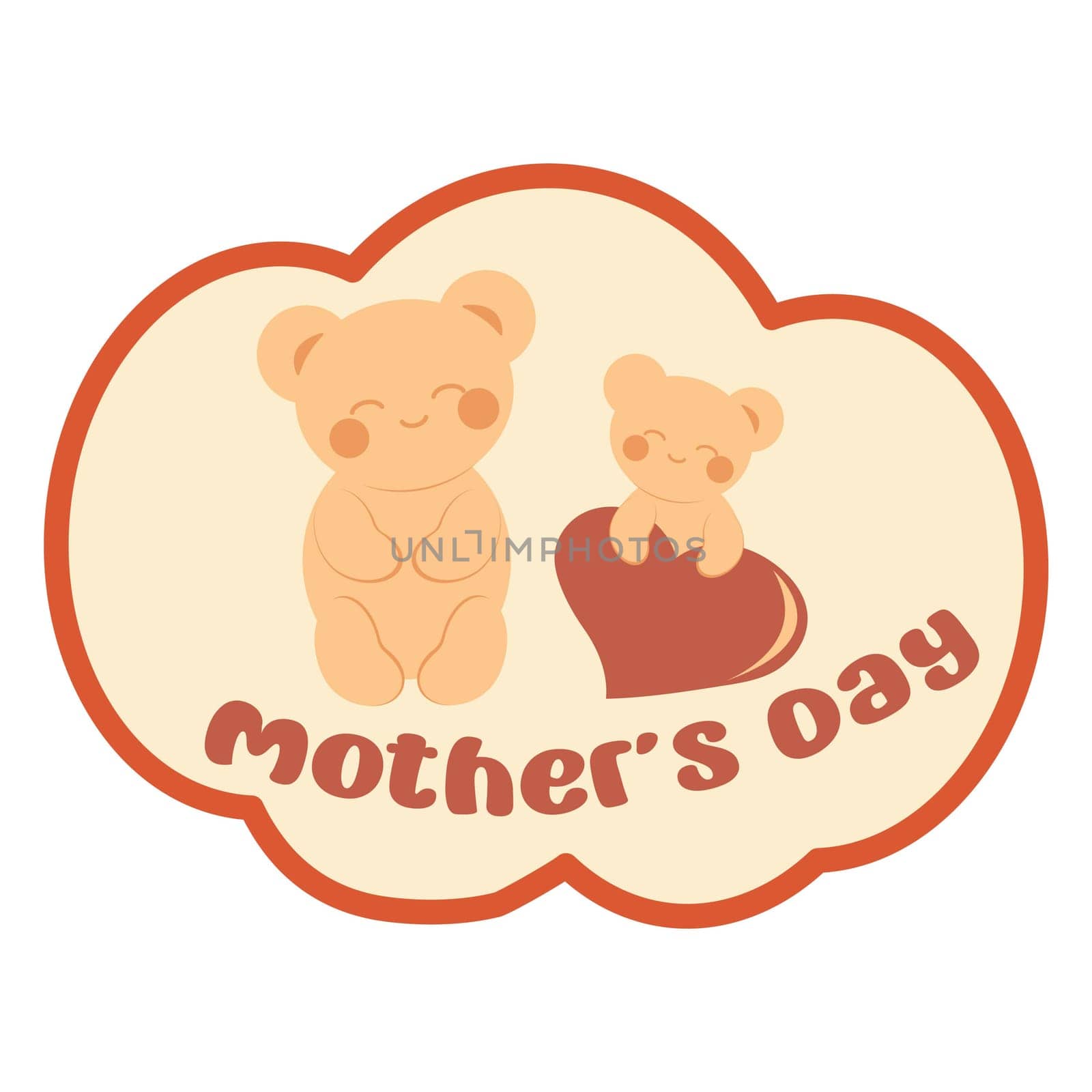 Cute teddy bear in kawaii style gives mom a heart. Minimalistic card with an inscription. Sticker. Mother's Day concept. Vector image.