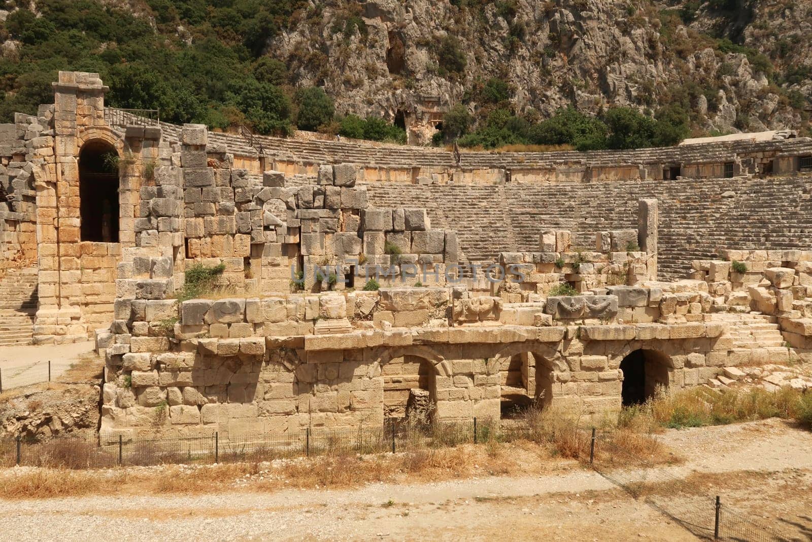 The amphitheater of the ancient town of Myra, close to Demre, Turkey 2022