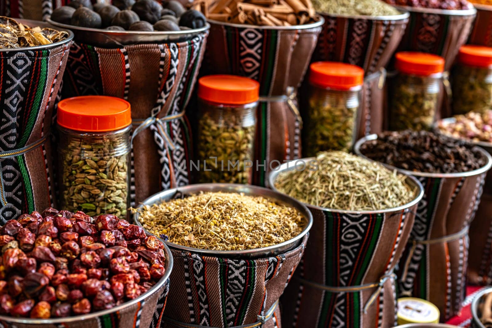 Variety of spices and herbs on Souq Muttrah, Muscat, Oman.
